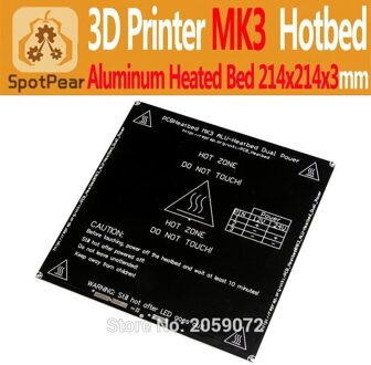 RepRap 3D Printer Heatbed Mk3 Aluminium plaat zwart Broeinest 214x214x3mm beter dan MK2/MK1
