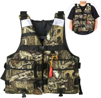Rescue Waarschuwing Vissen Vest Met Fluitje Hoge Drijfvermogen Reddingsvest Multifunctionele Multi Pocket Buiten Vissen Leven Vest camouflage / XL