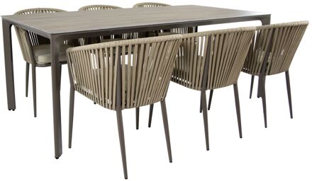 Resi Tuinset met 6 stoelen in Taupe & hout-look PSPC Dining set voor tuin in Aluminium & textileen Grijs