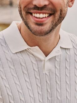 Respect Polo Knit Cable Ecru Wit - L,M,XL,XXL