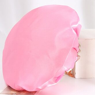 Resuable Lace Elastische Band Bad Haar Caps Waterdichte Douche Cap Hoed Bad Douche Bouffant Cap Voor Vrouwen Dubbele Gelaagde Douche hoed roze