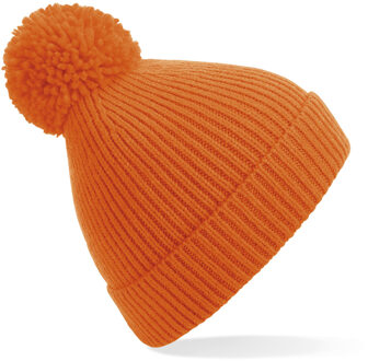 Result Gebreide warme wintermuts in het oranje met pompom voor volwassenen - Damesmutsen / herenmutsen - Polyacryl