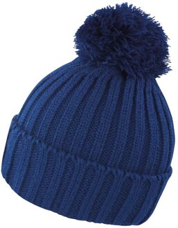 Result grof gebreide wintermuts met pompon - donkerblauw - Wintermutsen voor dames/heren - One size