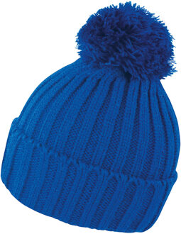 Result grof gebreide wintermuts met pompon - kobalt blauw - Wintermutsen voor dames/heren One size