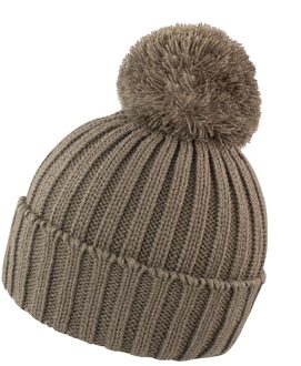 Result grof gebreide wintermuts met pompon - taupe - Wintermutsen voor dames/heren - One size