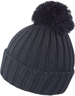 Result grof gebreide wintermuts met pompon - zwart - Wintermutsen voor dames/heren - One size