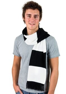 Result Sjaal gestreept - zwart met wit - volwassenen - acryl - 160 x 22 cm - supporters - verkleden