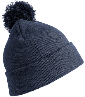Result Trendy warme wintermuts in het donkerblauw - met pom pom - voor kinderen