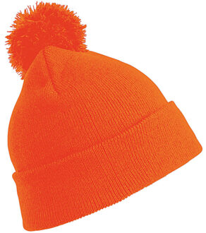 Result Trendy warme wintermuts in het oranje met pom pom voor kinderen - Jongens en meisjes model muts - 100% polyacryl