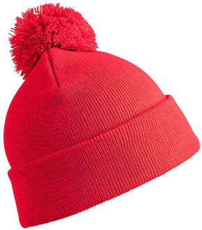 Result Trendy warme wintermuts in het rood met pom pom voor kinderen - Jongens en meisjes model muts - 100% polyacryl