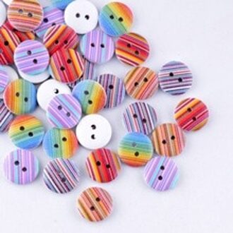 Retail Voor Diy 20 Stks Willekeurige gemengde Multicolor Streep Stijl Ronde 2 Gaten Hout Schilderen Naaien Knoppen Scrapbooking 15mm F0086