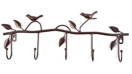 Retro 5 Haak Smeedijzeren Vogel Haak Haak Vogel Vorm Leaf Muur Jurk Gewaad Haak Sleutel Jas Houder Cap Hanger home Decoratie CP