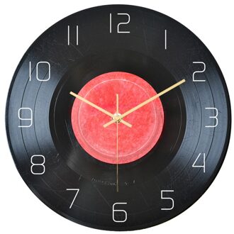 Retro Acryl Klok Muziek Disc UV Gedrukt Wandklok Huishouden Slaapkamer Opknoping Bar Decor zonder Batterij CC100