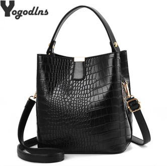 Retro Alligator Bucket Bags Women Crocodile Pattern Handbag Capacity Casual Crocodile Shoulder Messenger Bags Ladies PU Purse