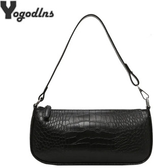 Retro Alligator Skin Pattern Female Small Handbags Short Strap Shoulder Bags Phone Purse Baguette Bag High Quality PU Leather
