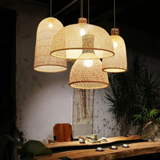 Retro Bamboo Lamp Art Pendant Light Lighting Restaurant Hotel Rattan Pendant Lights Living Room Hanging Lamp Kitchen Fixtures