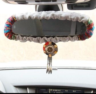 Retro Bohemen Auto Achteruitkijkspiegel Cover Interieur Accessoires Universele Bead Strass Auto Spiegel Decoratie Voor Vrouwen Meisjes grijs