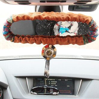 Retro Bohemen Auto Achteruitkijkspiegel Cover Interieur Accessoires Universele Bead Strass Auto Spiegel Decoratie Voor Vrouwen Meisjes Oranje