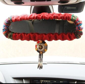Retro Bohemen Auto Achteruitkijkspiegel Cover Interieur Accessoires Universele Bead Strass Auto Spiegel Decoratie Voor Vrouwen Meisjes Rood