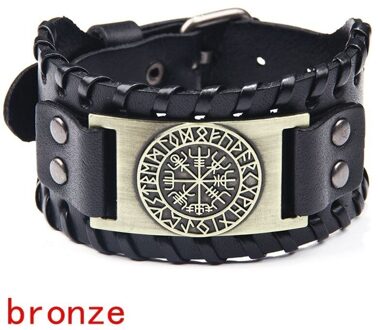 Retro Brede Leren Piraat Kompas Armband Mannen Armband Keltische Viking Sieraden Kompas Armband Accessoires Party bronzen