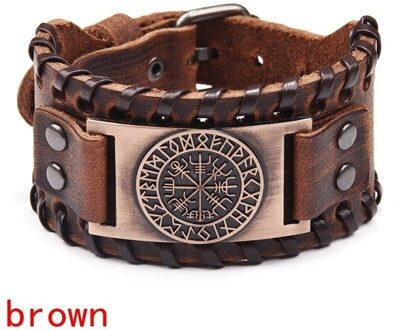 Retro Brede Leren Piraat Kompas Armband Mannen Armband Keltische Viking Sieraden Kompas Armband Accessoires Party bruin