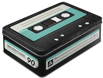 Retro cassetteband bewaarblik plat 23 cm - Voorraadblikken Multikleur