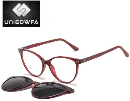 Retro Cat Eye Magneet Clip Op Glazen Frame Vrouwen Optische Bijziendheid Brillen Frame Prescription Gepolariseerde Magneet Clip Zonnebril C3 rood kader