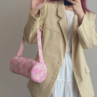 Retro Dames Handtassen Avond Koppelingen Cilindrische Canvas Zakken Onder Armen Geplooide Draagbare Bloem Schoudertas 24X12