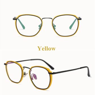 Retro Doorschijnende Glazen Frame Vierkante Platte Spiegel Voor Mannen En Vrouwen Ultra Light Anti-Blauw Kan Worden Uitgerust Met bijziendheid Bril geel