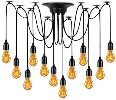 Retro E27 Classic Edison Lamp Spider Pendant Lamp Adjustable DIY Art Spider Ceiling Lamp Hanging Light for Dining Hall Kitchen