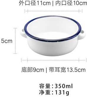 Retro Emaille Kom Dubbele Oren Slakom Servies Snack Lade Soepkom Ronde Fruitschaal Emaille Schotel Snack Plated Fruit plaat blauw 350ml