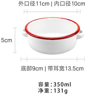 Retro Emaille Kom Dubbele Oren Slakom Servies Snack Lade Soepkom Ronde Fruitschaal Emaille Schotel Snack Plated Fruit plaat rood 350ml