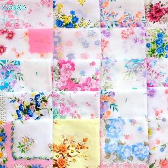 Retro Esthetische Afdrukken Katoenen Zakdoek 10 Stuks Zakdoek Antieke Bloemen Geborduurde Sjaal Hankie Mint