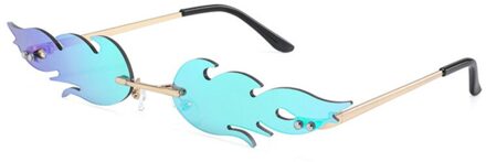 Retro Fire Flame Zonnebril Wave Randloze Smalle Uv 400 Streetwear Vintage Bril Zomer Fietsen Outdoor Accessoire