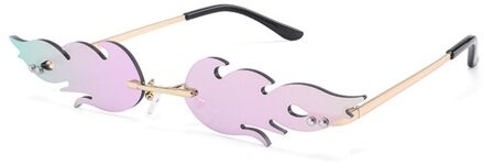 Retro Fire Flame Zonnebril Wave Randloze Smalle Uv 400 Streetwear Vintage Bril Zomer Fietsen Outdoor Accessoire