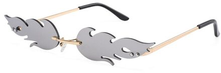 Retro Fire Flame Zonnebril Wave Randloze Smalle Uv 400 Streetwear Vintage Bril Zomer Fietsen Outdoor Accessoire