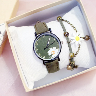 Retro Forest Women Watches Fashion Casual Flower Ladies Wristwatches Green Vintage Leather Quartz Watch Simple Woman Clock Gifts