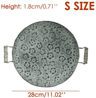 Retro Gegalvaniseerd Ijzer Metalen Plaat Handgemaakte Ronde Platte Dessert Brood Plaat Antieke Decor Handgrepen Dienblad Fotografie Prop S 28x1.8cm