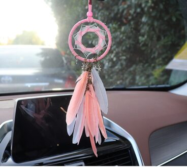 Retro Geweven Lucky Interieur Onderdelen Decoratie Auto Opknoping Accessoires Achteruitkijkspiegel Veer Haak Lady Veer Hanger roze