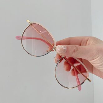 Retro Half Frame Ronde Ins Ronde Gezicht Zonnebril Vrouwen Zonnebril Vintage Lady Eyewear Driver Bril Auto Accessoires roze 1stk
