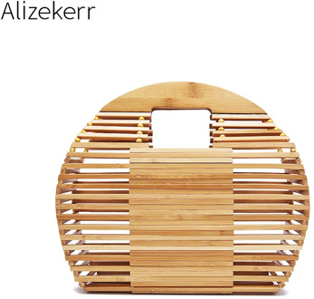 Retro Handmade Bamboo Summer Beach Handbags Women Fashion Hollow Out Semicircle Clutch Wooden Straw Bags For Women 2019 Holiday