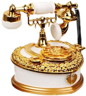 Retro Hart Shaped Telefoon Model Muziekdoos Thuis Ornament Decoratie Antieke Gesneden Houten Hand Crank Music Box wit