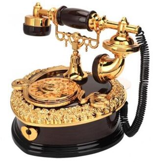 Retro Hart Shaped Telefoon Model Muziekdoos Thuis Ornament Decoratie Antieke Gesneden Houten Hand Crank Music Box zwart