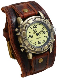 Retro Horloge Mannen Punk Retro Eenvoudige Pin Gesp Riem Lederen Band Horloge Relogio Masculino Bruin Grote Brede Lederen Armband Manchet mannen koffie