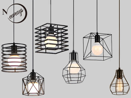 Retro industrial geometric black LED iron pendant lights indoor lighting corridor restaurant bedromm bedside coffer hanging lamp