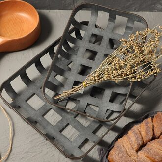 Retro Iron Brood Lade Fruitmand Rechthoekige Strip Mand Decoratieve Plaat Antieke Metalen Retro Bakken Display Fotografie Prop