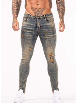 Retro Jeans Mannen Elastische Taille Skinny Jeans Mannen Stretch Ripped Broek Streetwear Heren Denim Jeans Blauw XS