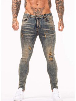 Retro Jeans Mannen Elastische Taille Skinny Jeans Mannen Stretch Ripped Broek Streetwear Heren Denim Jeans Blauw