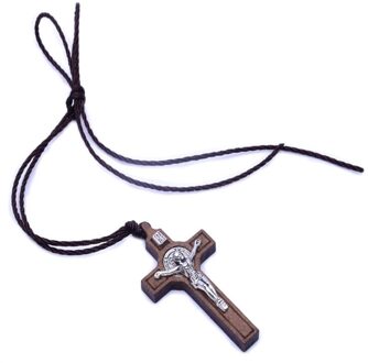Retro Jesus Cross Ketting Hout Metalen Hanger Sieraden Mannen Vrouwen Katholieke Religieuze Christian Charm