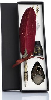 Retro Kalligrafie Veer Dip Pen Met 2 Nib Set Schrijven Geschenkdoos Quill Fontein Schrijven Creatieve Vintage Briefpapier Klassieke Tex Rood